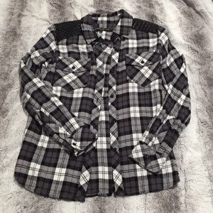 Generation Love flannel w/leather shoulder detail